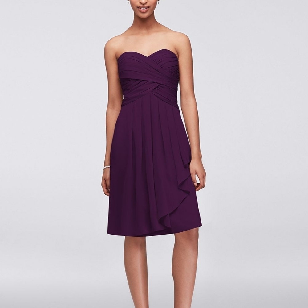Crinkle Chiffon Strapless Purple Dress